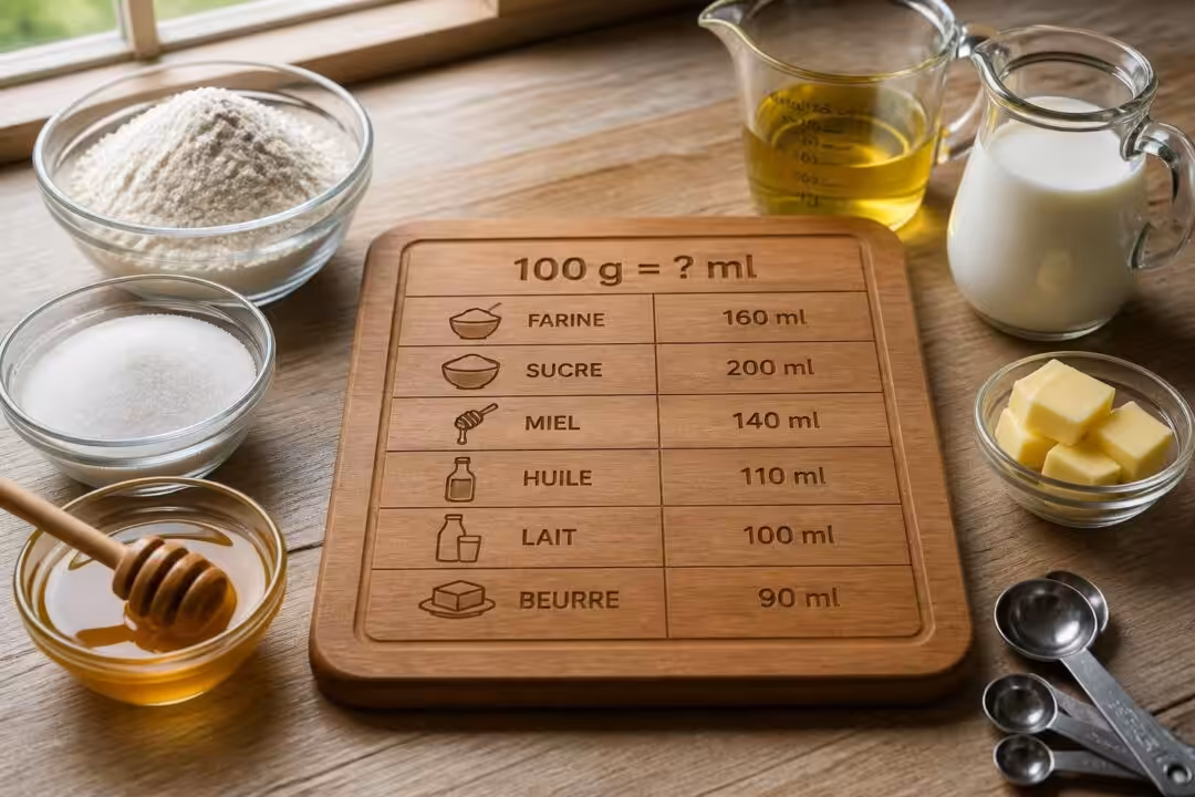 découvrez notre tableau de conversion pratique pour transformer facilement 100 g en ml. idéal pour la cuisine et vos recettes avec précision.